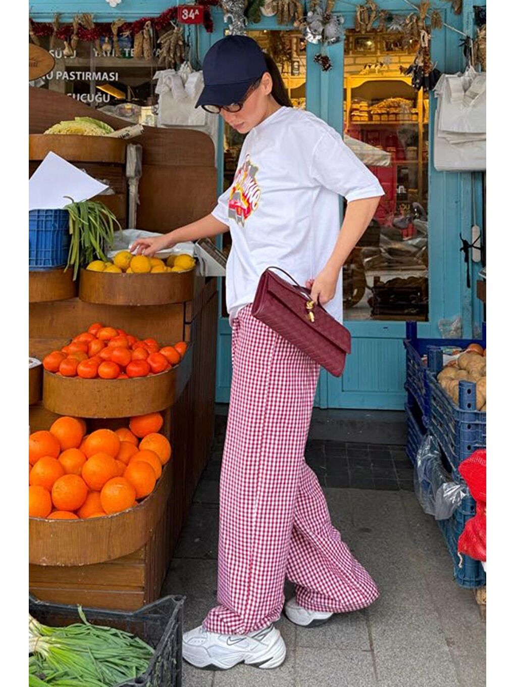 Bordo Beli Ayarlanabilir Ekoseli Bol Paça Kadın Pantolon Mg2335-2