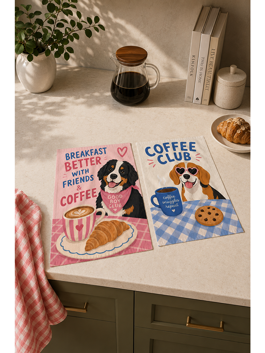 Beyaz Kedi Köpek Kahve Desenli Havlu