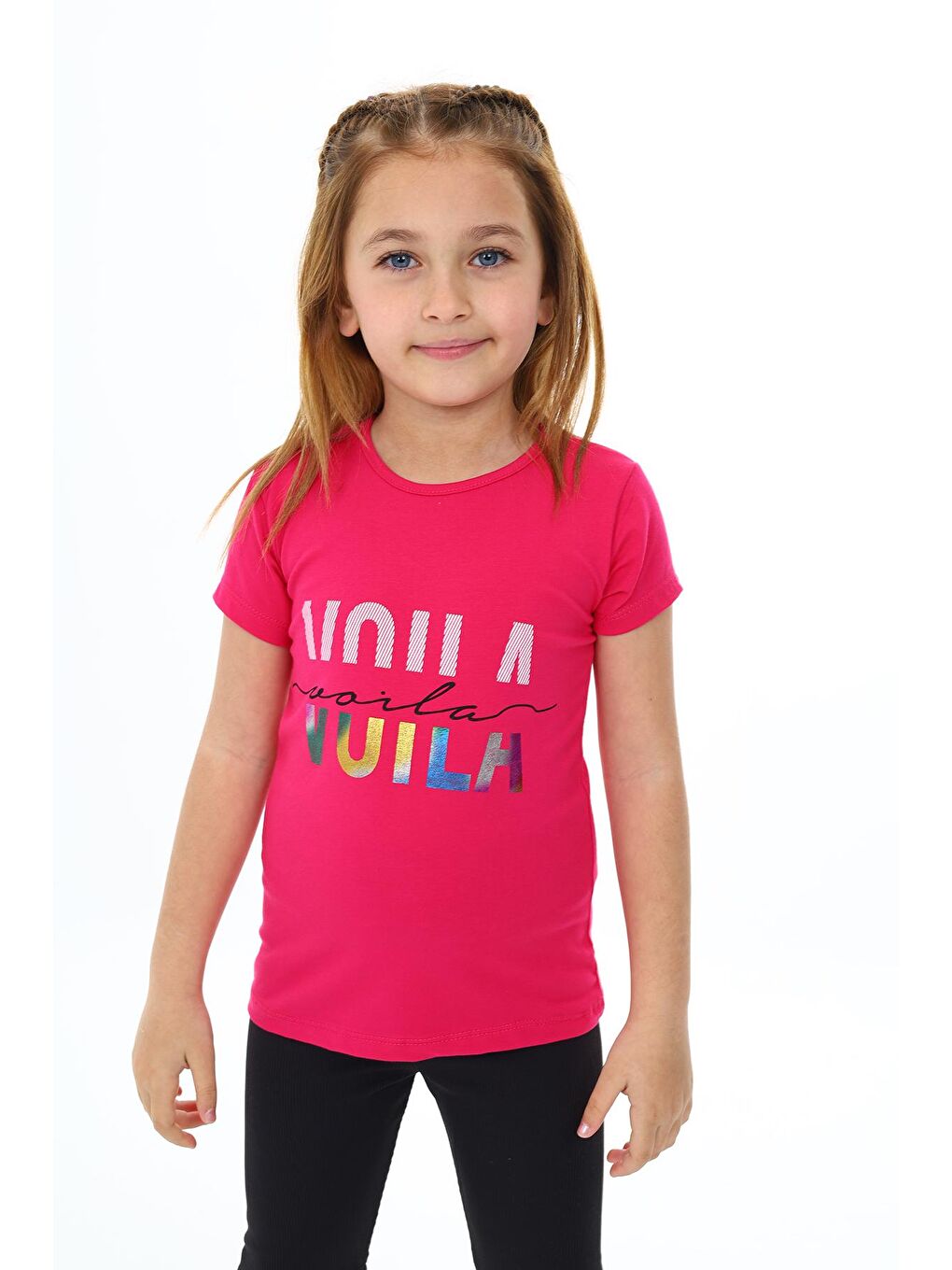 Fuşya Kız Çocuk Yazı Baskılı T-Shirt 3-13 Yaş Zu109-1