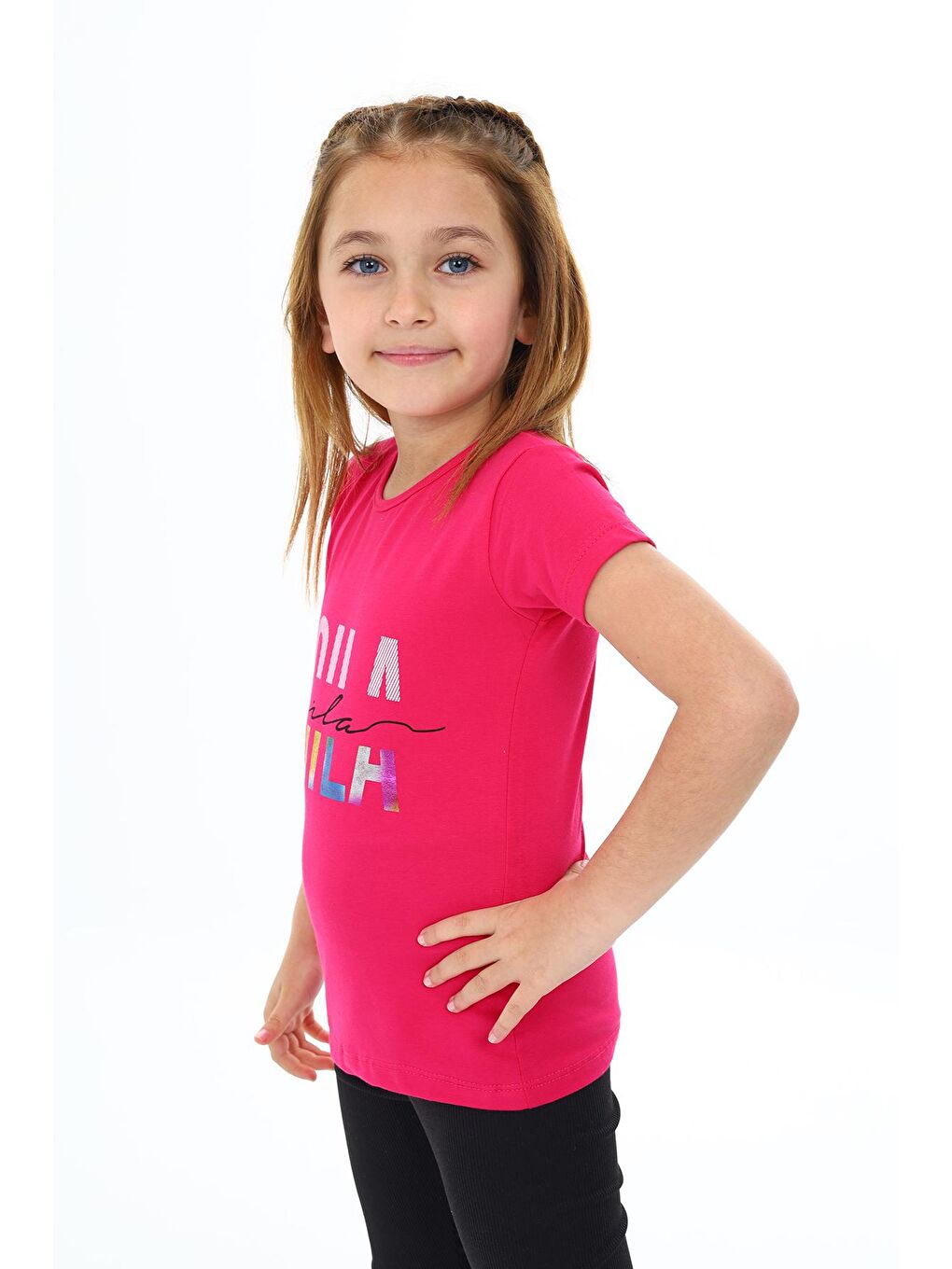 Fuşya Kız Çocuk Yazı Baskılı T-Shirt 3-13 Yaş Zu109-1-1