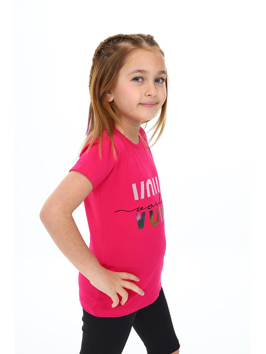 Fuşya Kız Çocuk Yazı Baskılı T-Shirt 3-13 Yaş Zu109-1-2