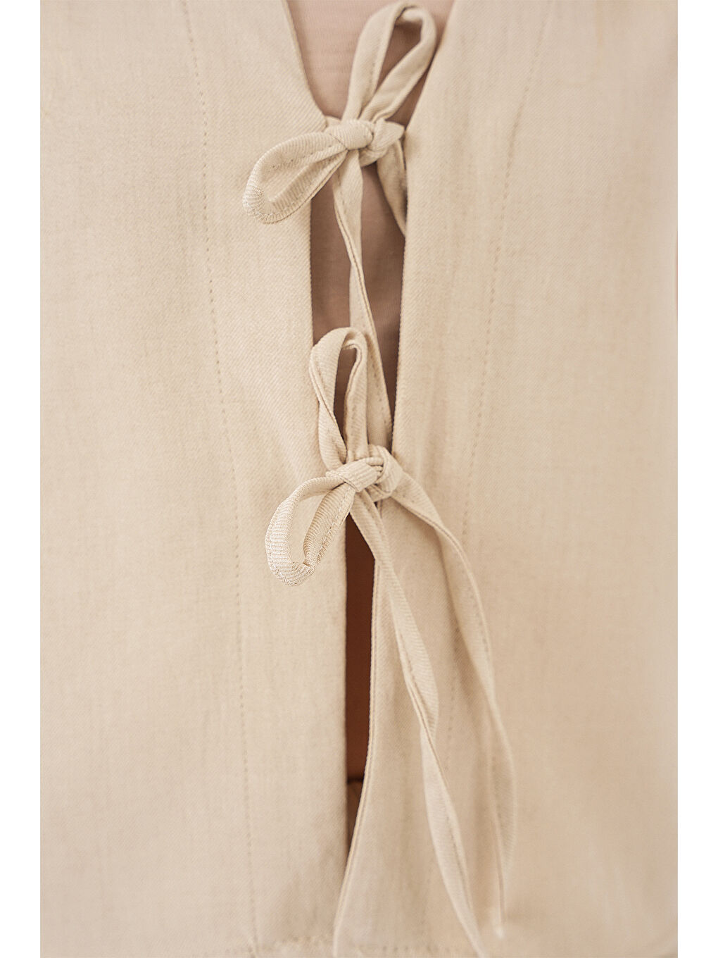 Kadın Keten Görünümlü Sıfır Kol İkili Takım 6746 - Bej-4