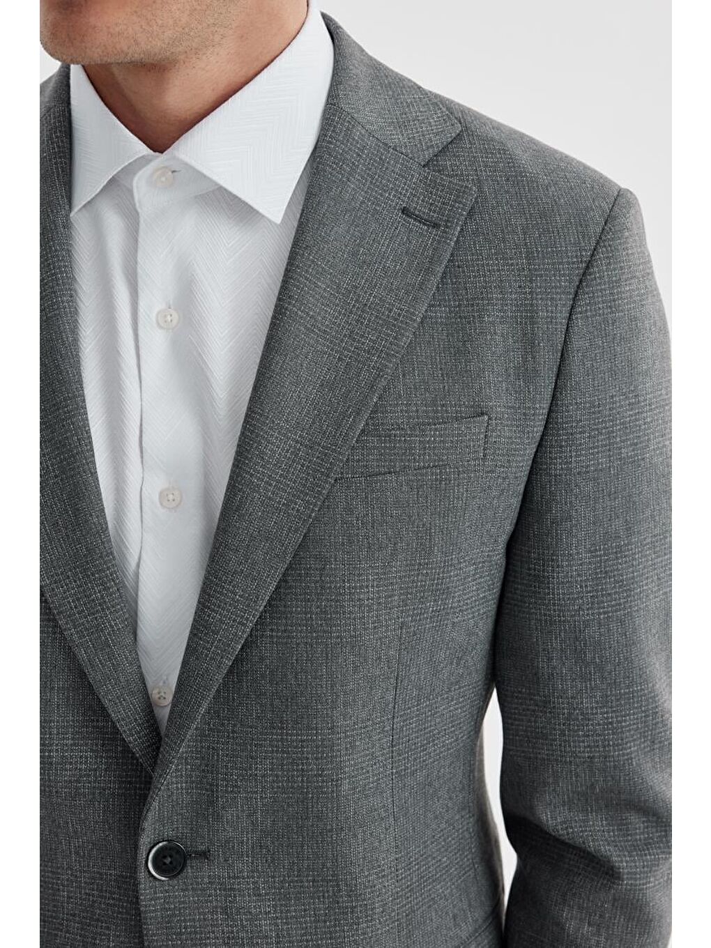 Gri Slim Fit Ekose Kareli Çift Yırtmaçlı Ceket-2