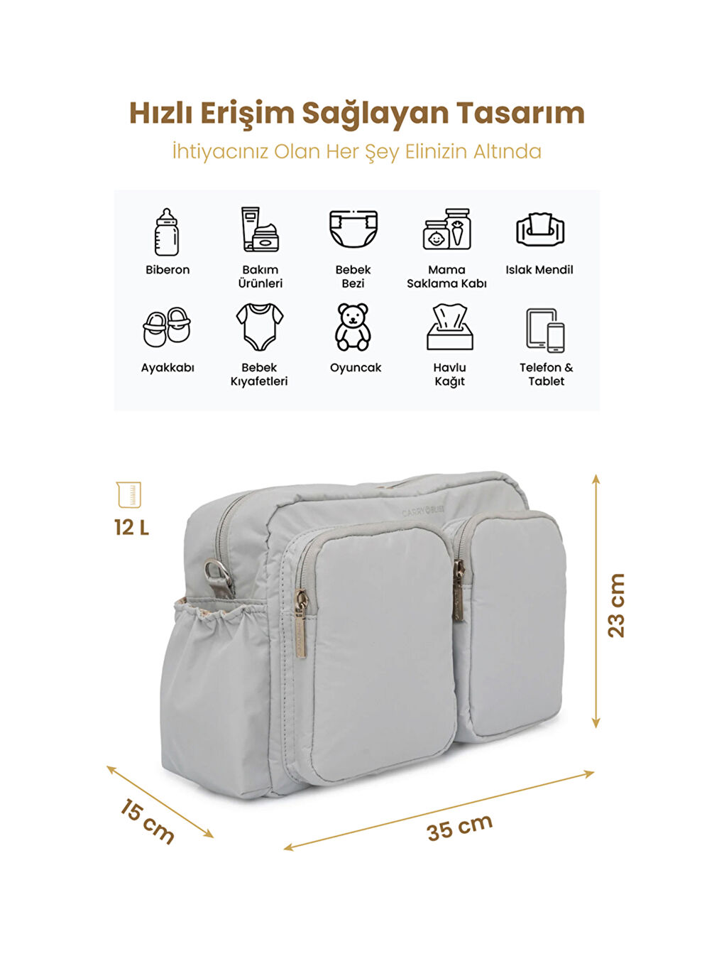 DuoPack Antibakteriyel Astarlı Çok Gözlü Anne Bebek Çantası-1