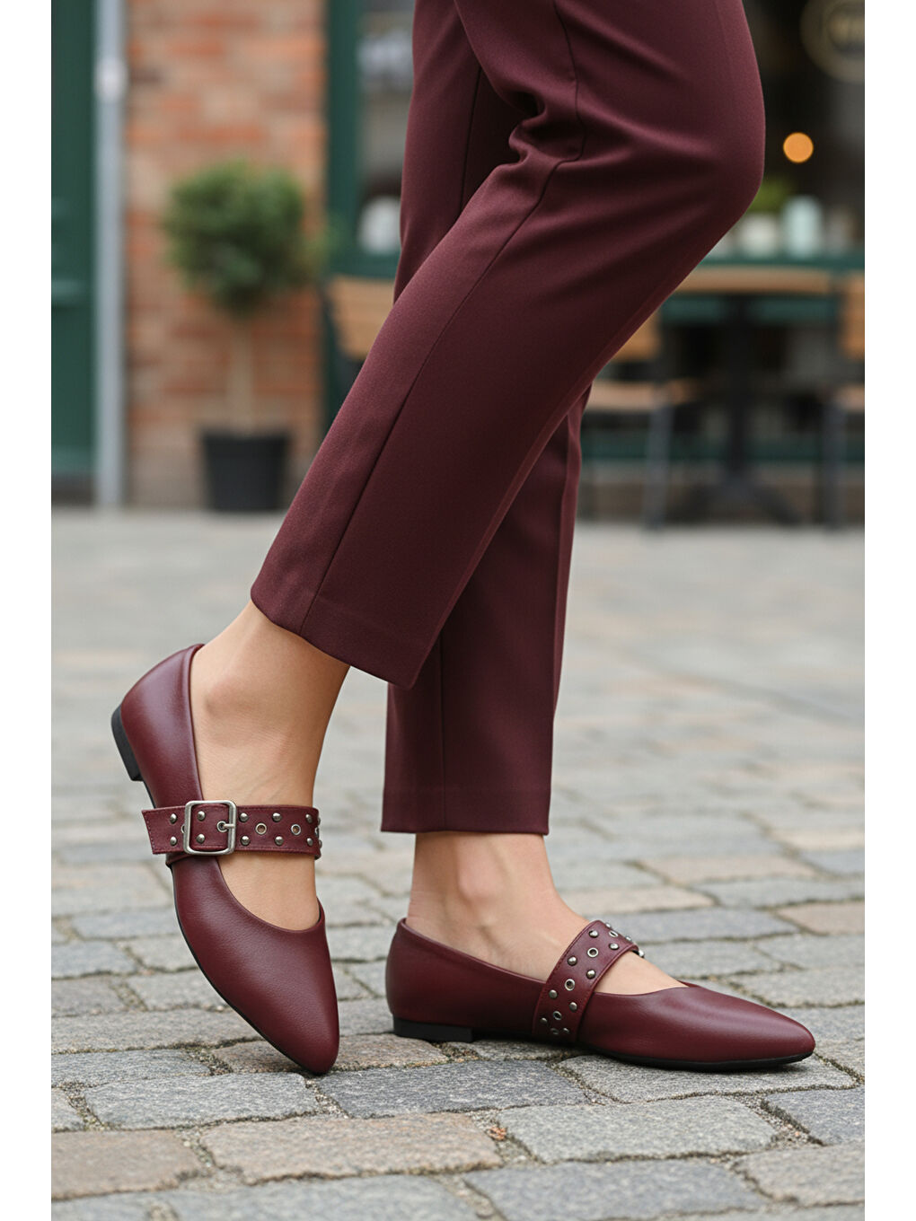 Bordo Cilt Kemerli Hafif Esnek Kadın Babet 209166 Z-2