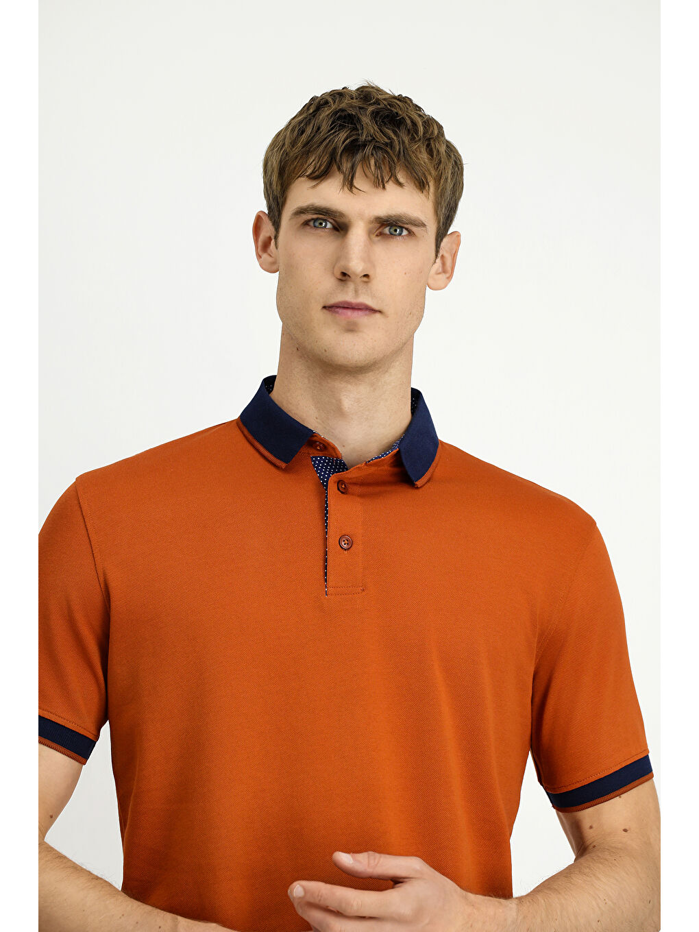 Kahverengi Polo Yaka Regular Fit Desenli Pamuklu Büyük Beden Tişört-2