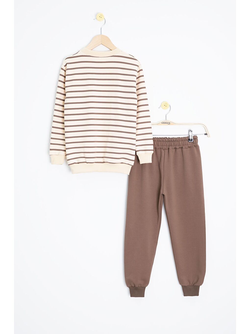 Kahverengi Çizgili Cep Detaylı Erkek Çocuk Eşofman Takımı 23342-3