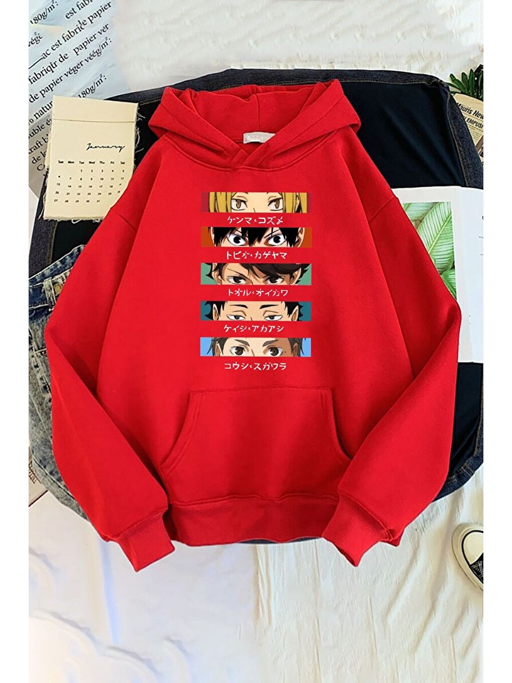 uyguntarz Kırmızı Unisex Cosplay Haikyuu Baskılı Sweatshirt