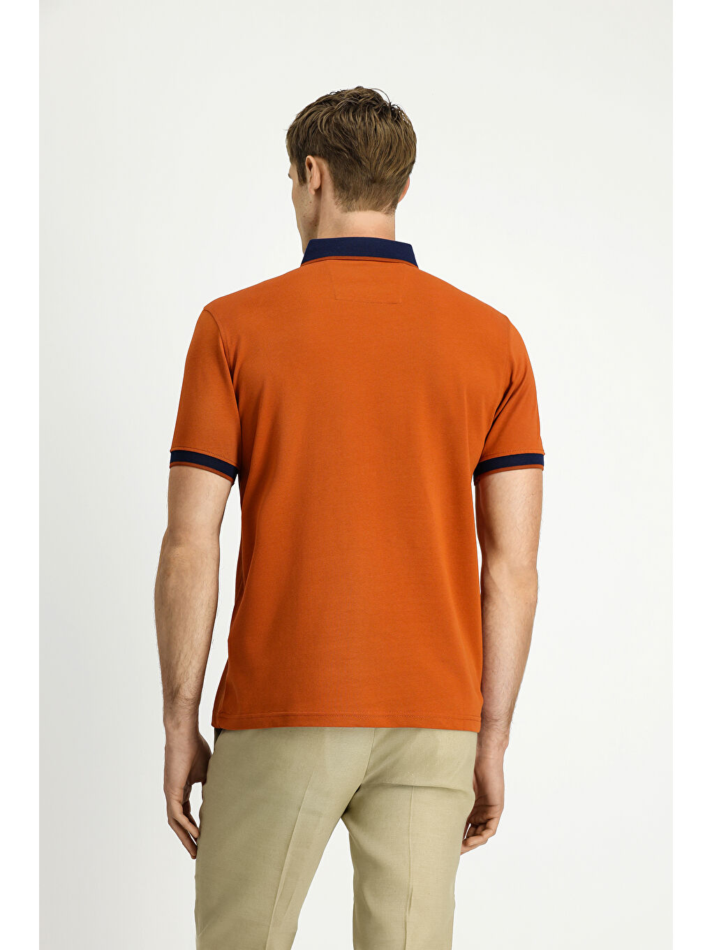 Kahverengi Polo Yaka Regular Fit Desenli Pamuklu Büyük Beden Tişört-3