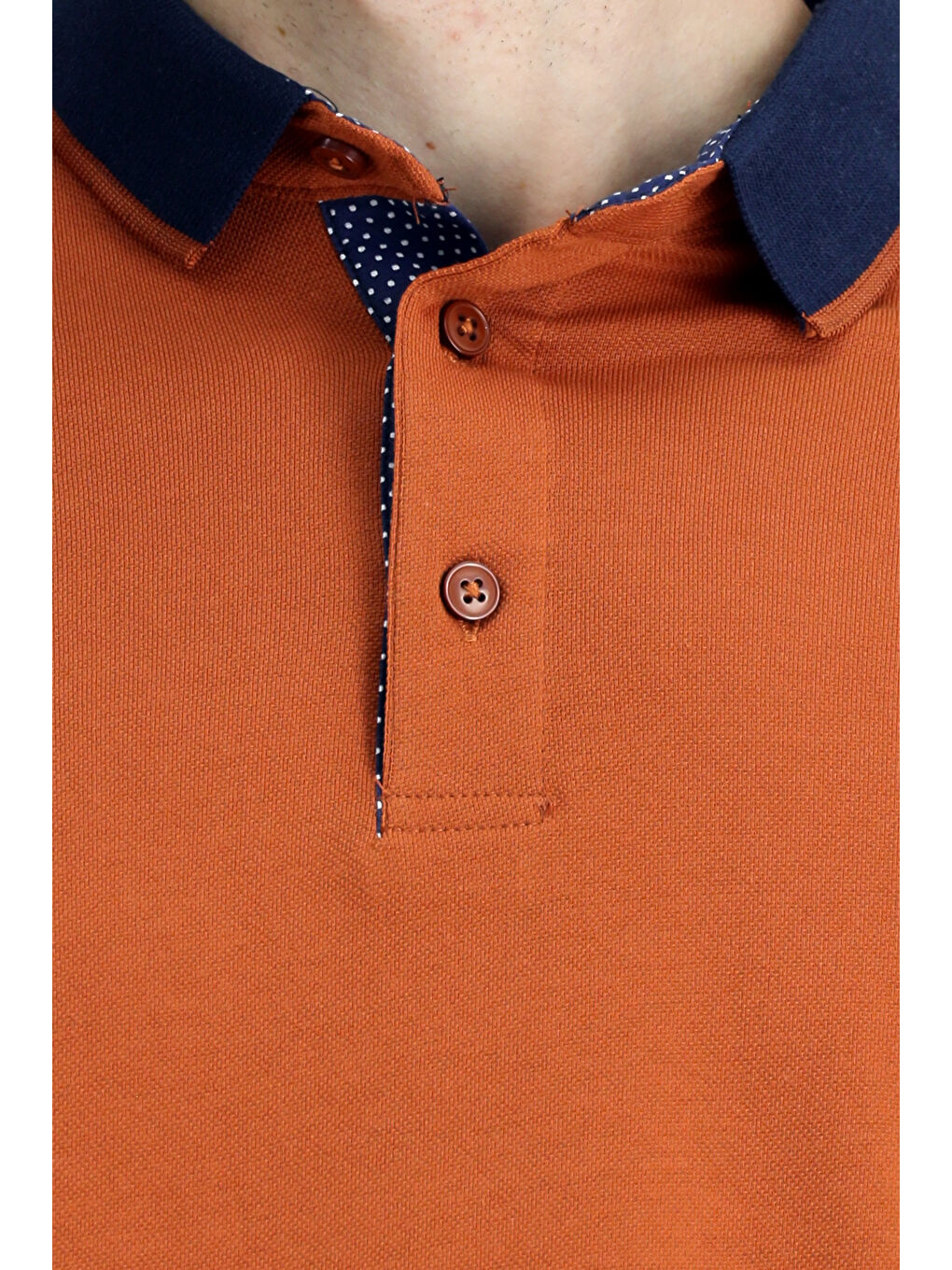 Kahverengi Polo Yaka Regular Fit Desenli Pamuklu Büyük Beden Tişört-4