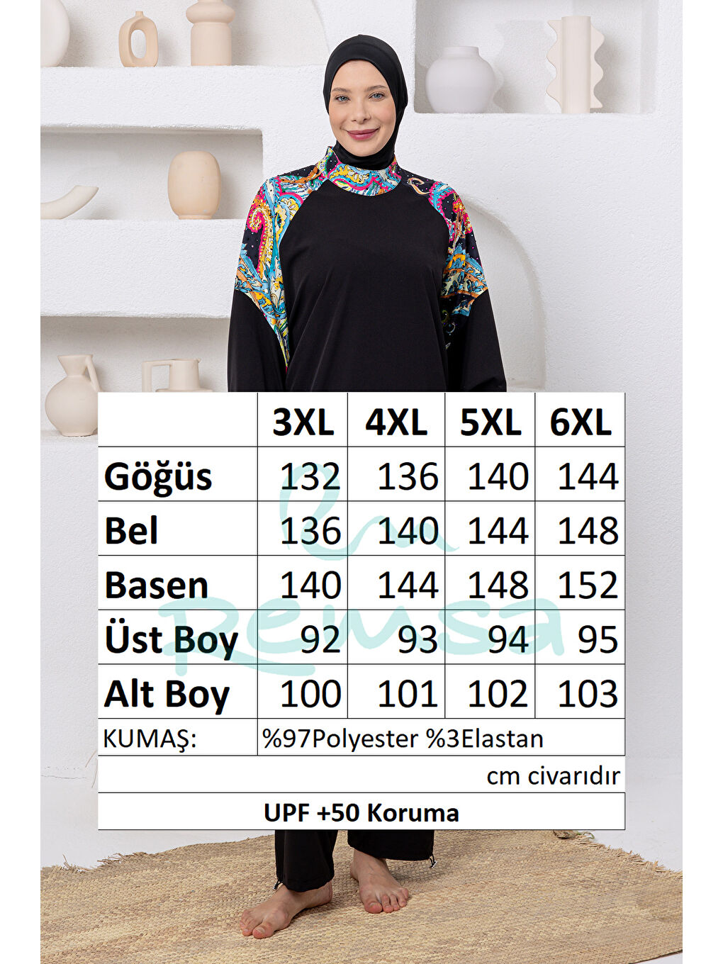 Sarı UV Korumalı Büyük Beden Spor Elastanlı Tam Kapalı Tesettür Mayo 1808 Siyah04-4