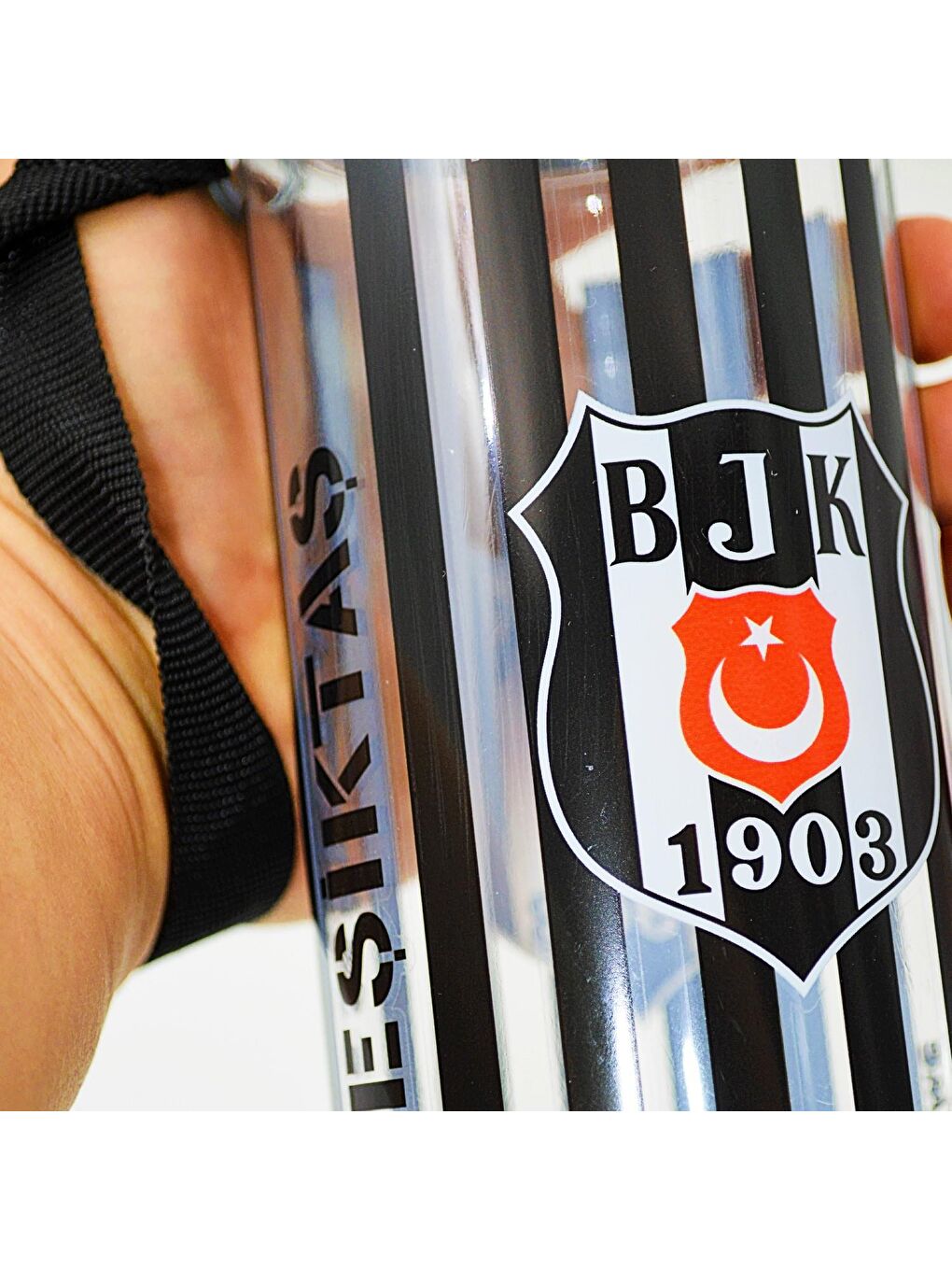 Beşiktaş Siyah Çubuk Desenli Plastik Matara 500 ml Siyah (24391) - 3