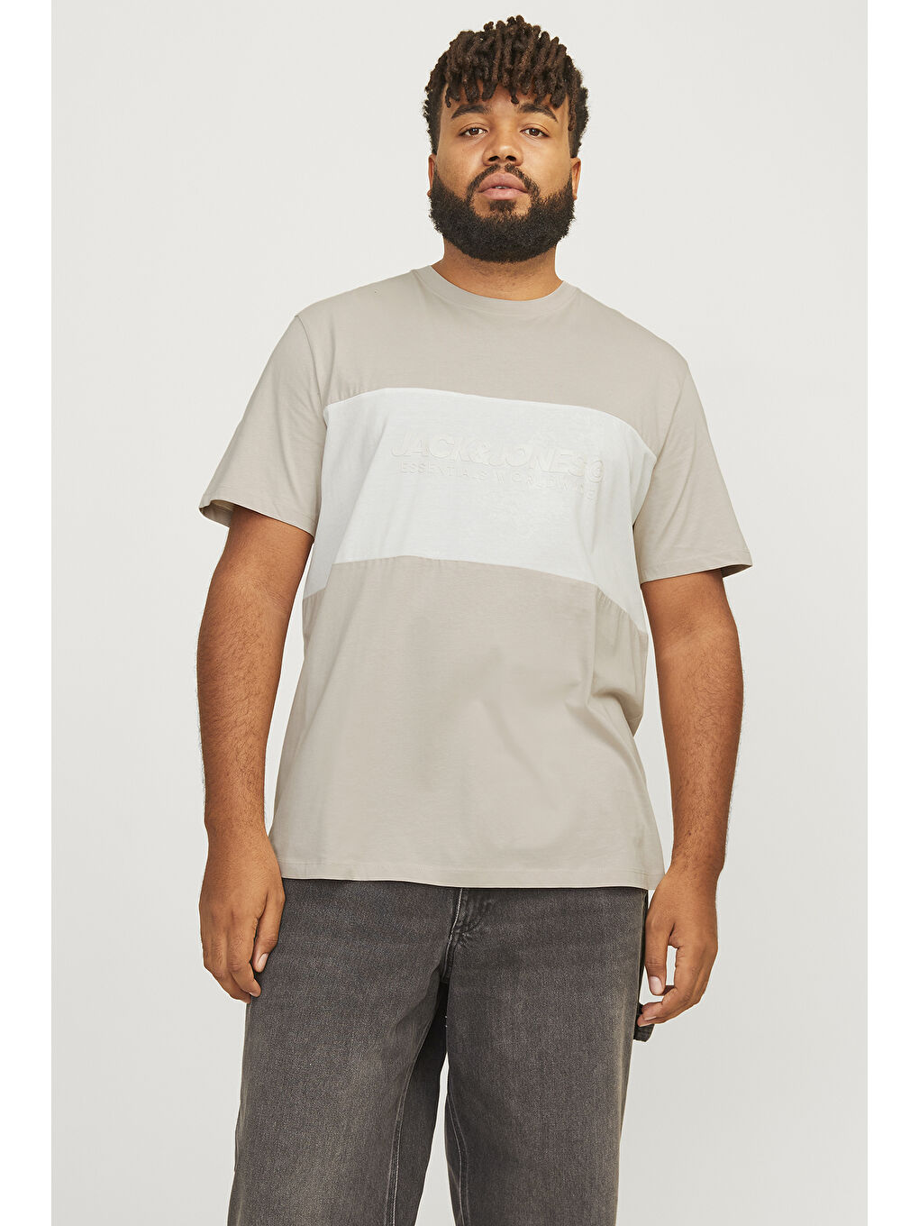 Bej Plus Jjelegacy Logolu Pamuklu Oversize Fit Büyük Beden %100 Pamuk Tişört 12263985