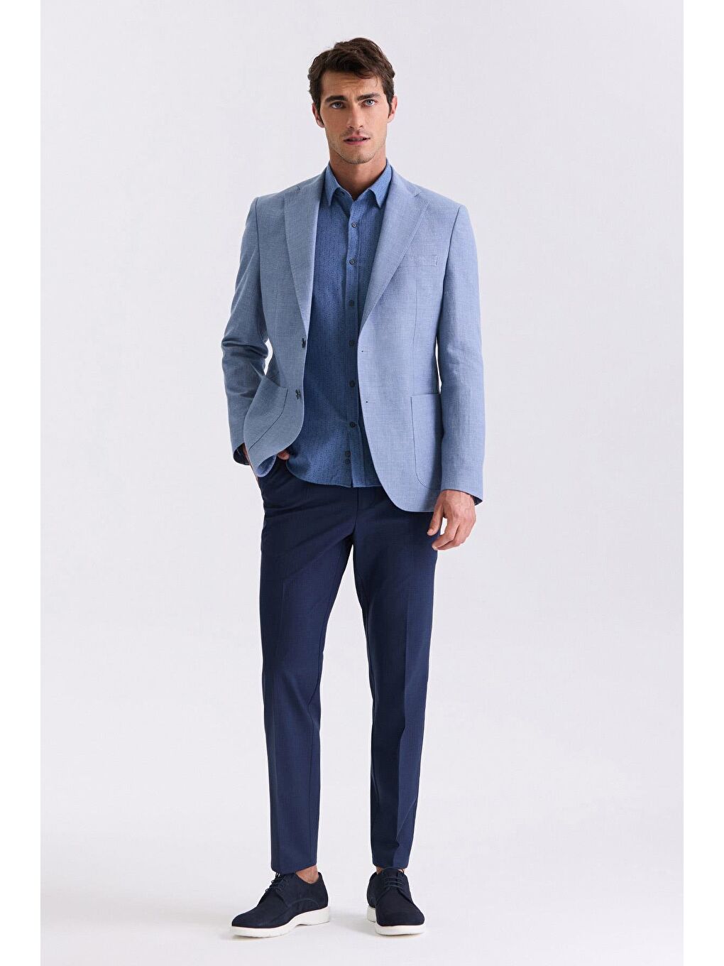 İndigo Slim Fit Mono Yaka Keten Spor Ceket-1