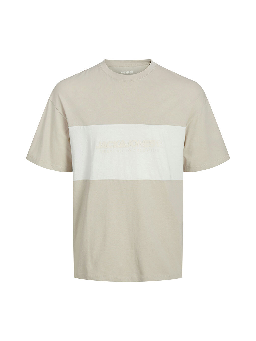 Bej Plus Jjelegacy Logolu Pamuklu Oversize Fit Büyük Beden %100 Pamuk Tişört 12263985-3