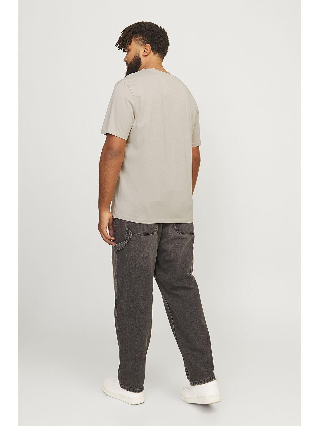 Bej Plus Jjelegacy Logolu Pamuklu Oversize Fit Büyük Beden %100 Pamuk Tişört 12263985-4