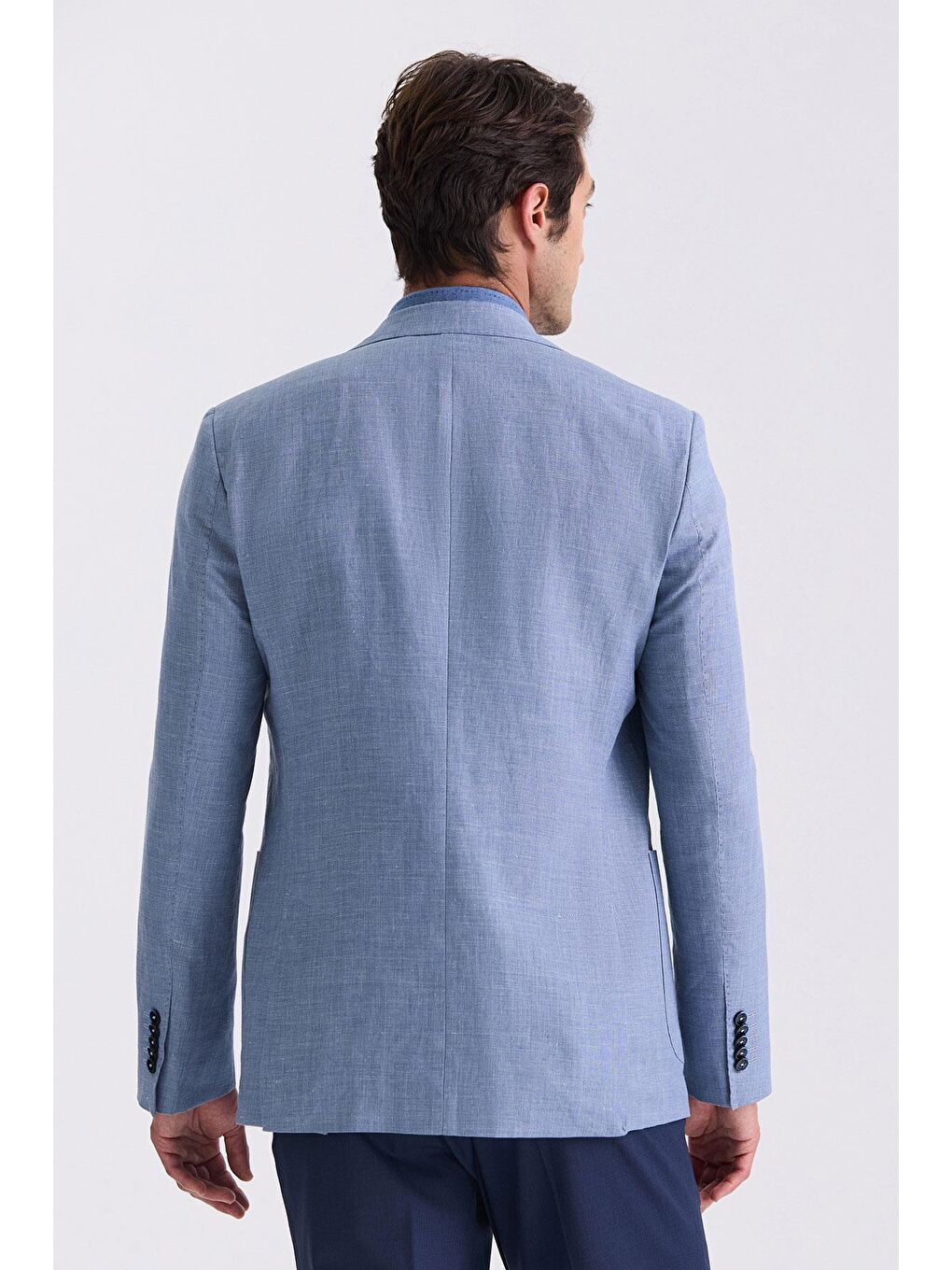 İndigo Slim Fit Mono Yaka Keten Spor Ceket-3
