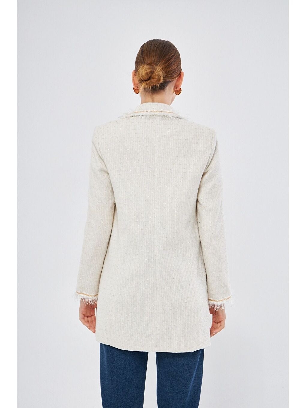 Püskül Tüvit Ekru Ceket-2