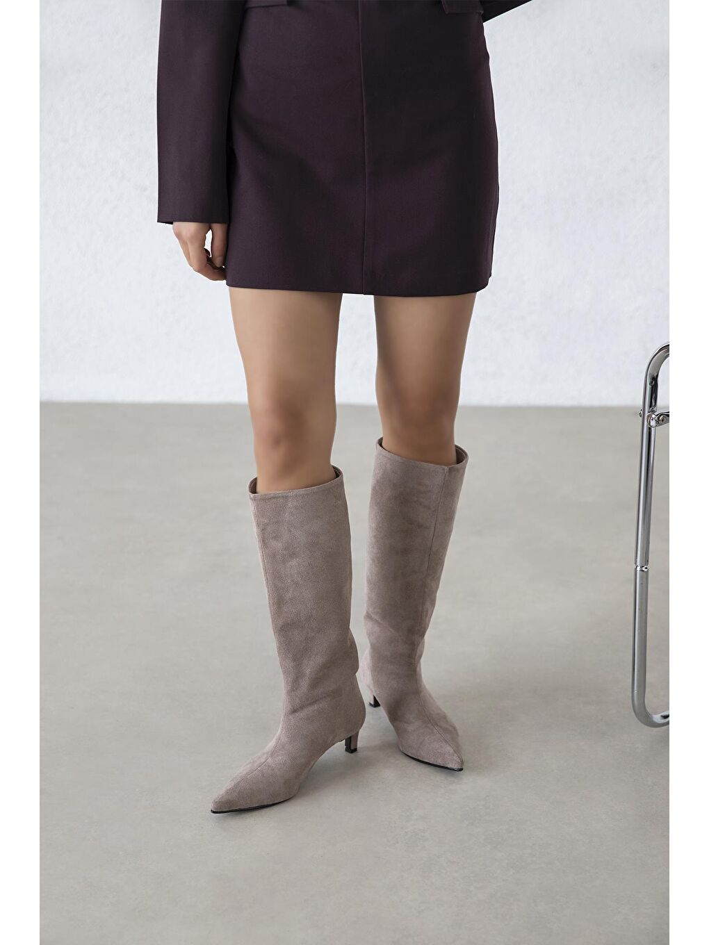 Bej Ella Kadın Süet Çizme Vizon-1