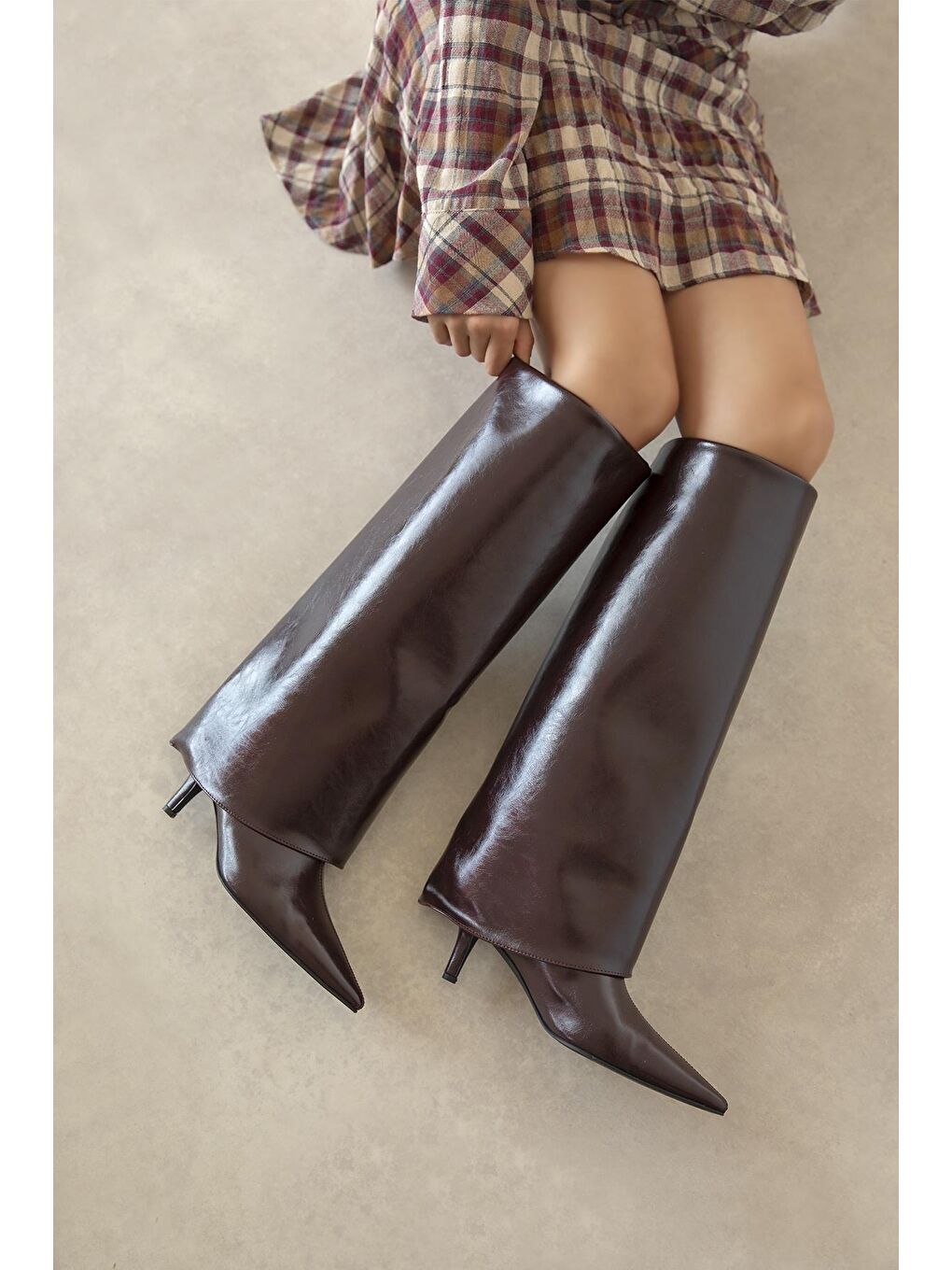 Zack Kadın Tozluk Detay Kırışık Deri Çizme Bordo