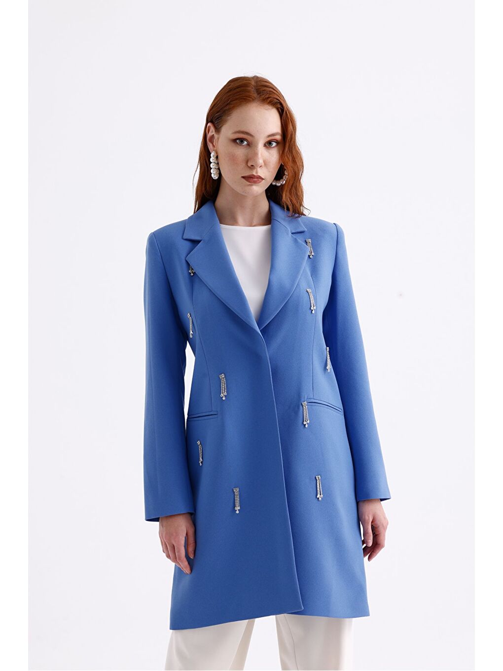 Mizalle Taş Detaylı Mavi Ceket - 4