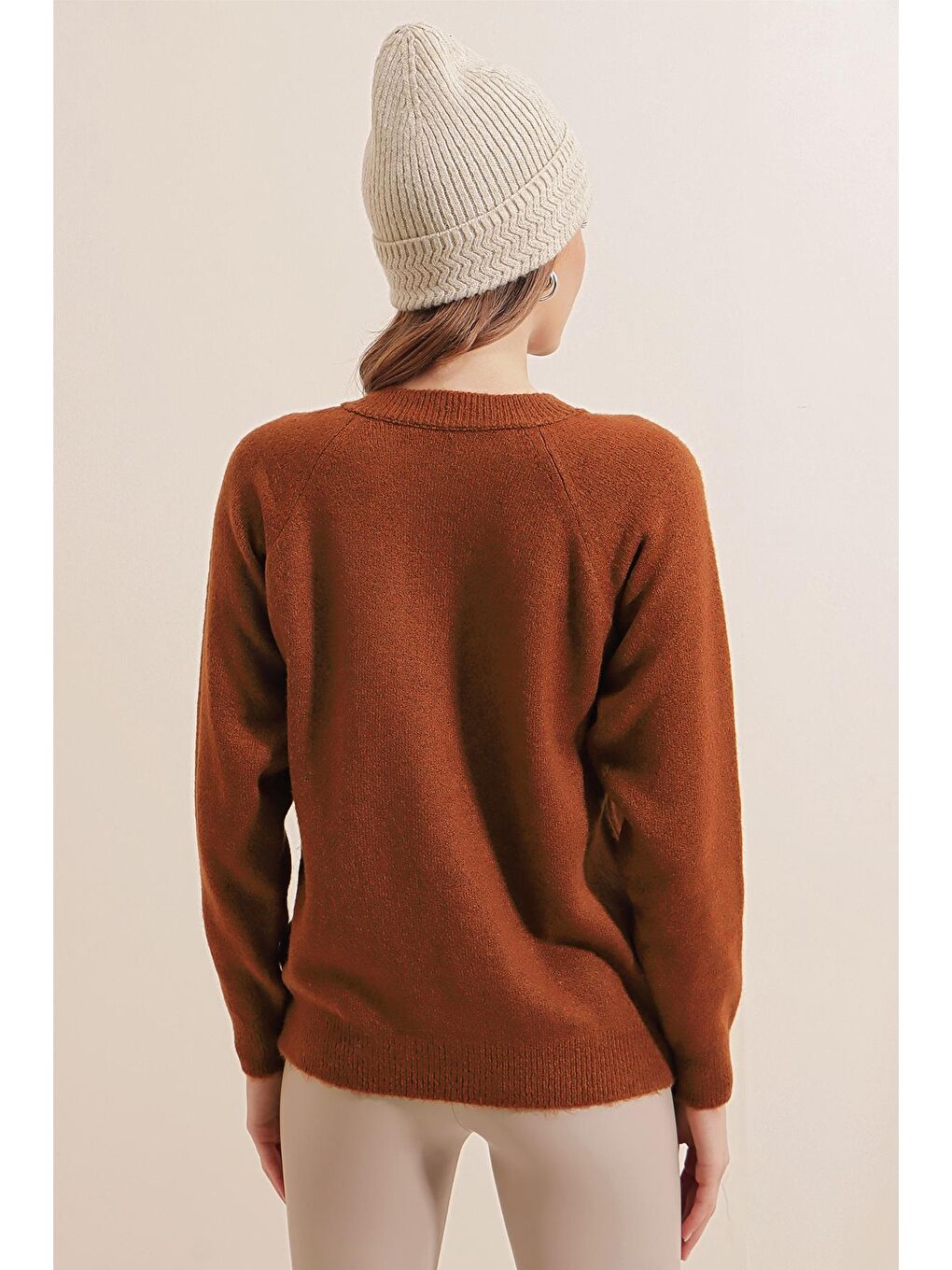 15809 Düğmeli Kazak - Kahverengi-4