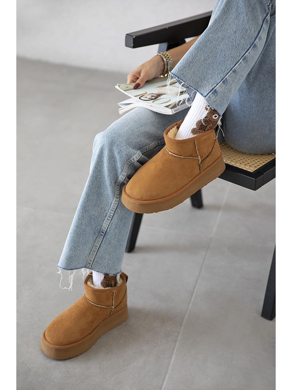 Kahverengi Tommo Kadın  İçi Tüylü Kalın Taban  Süet Yarım  Bot Taba-2