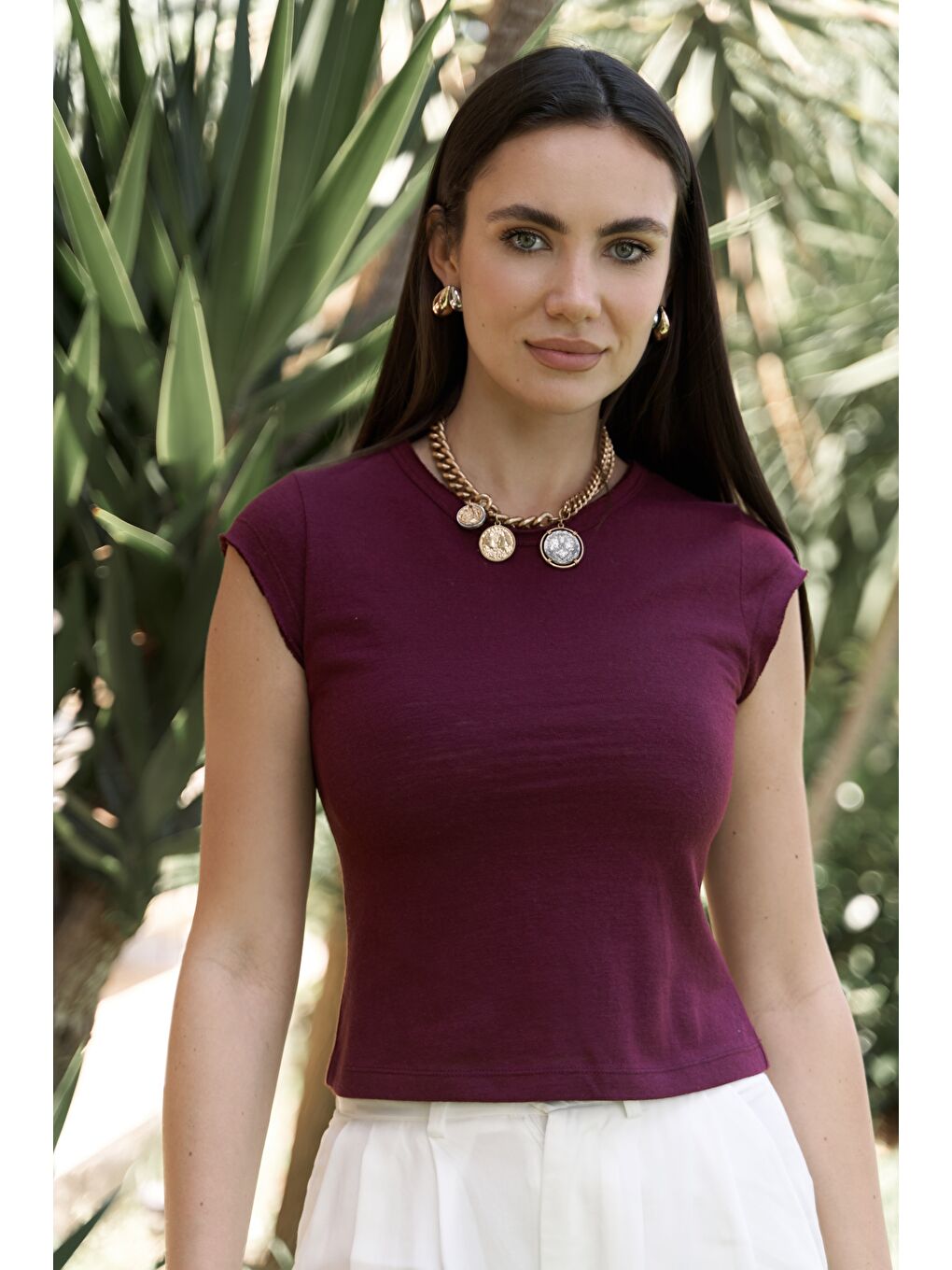 Kensal Dar Kesim Bordo T-Shirt-1