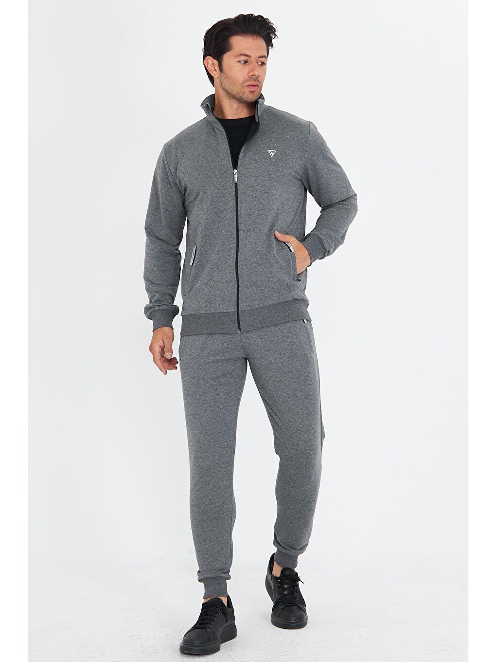 Erkek Pamuklu Dik Yakalı Eşofman Takımı Antrasit 5749-A-2