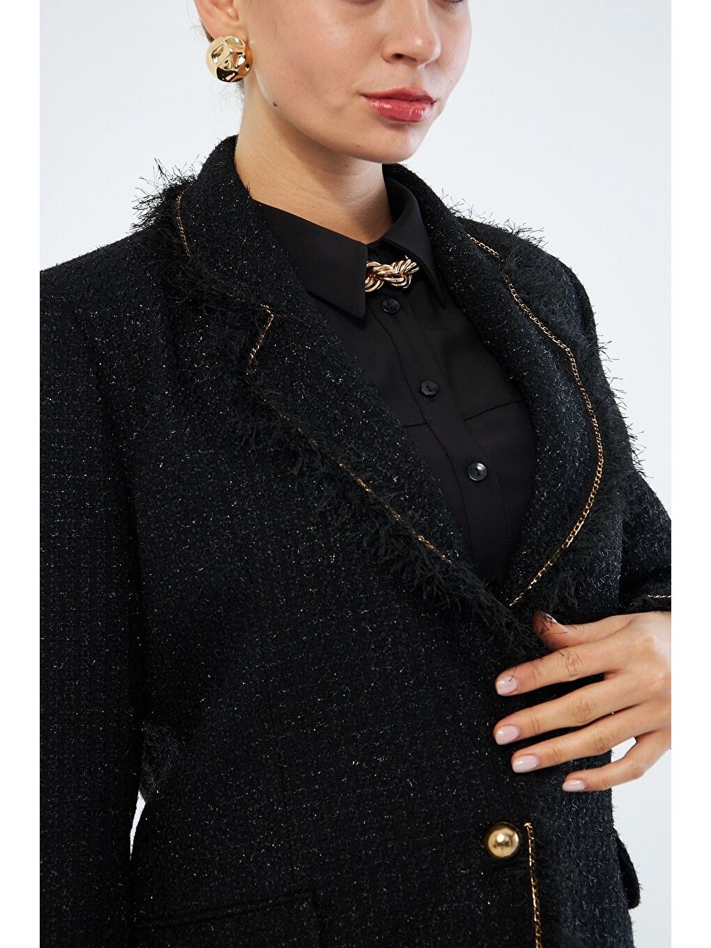 Püskül Tüvit Siyah Ceket