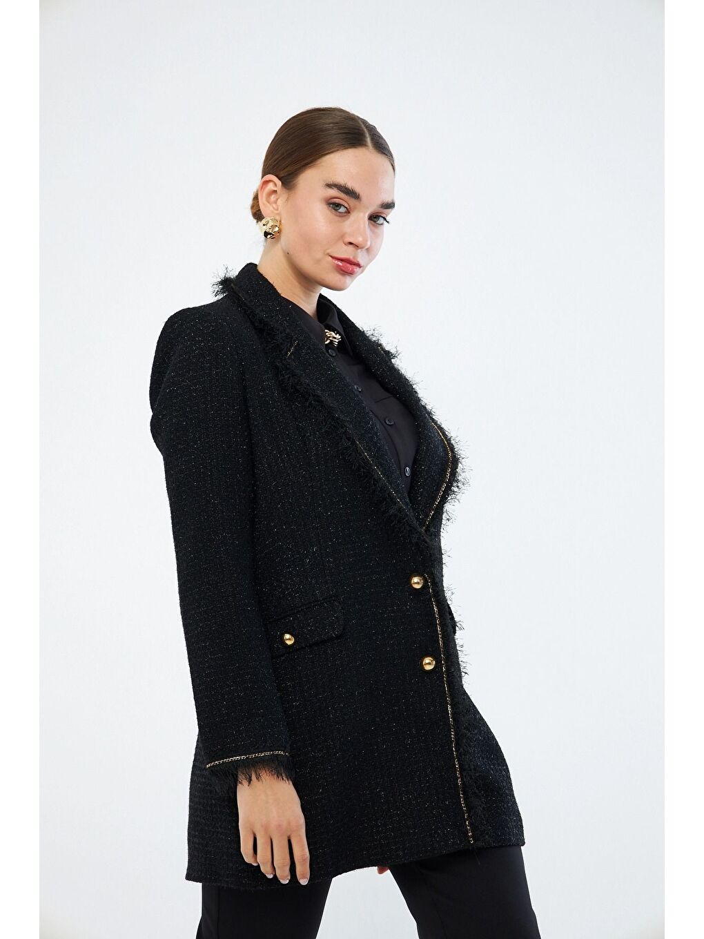 Püskül Tüvit Siyah Ceket-2