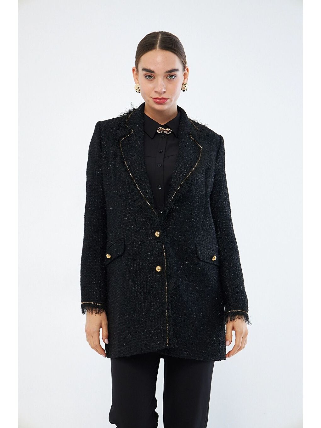 Püskül Tüvit Siyah Ceket-3