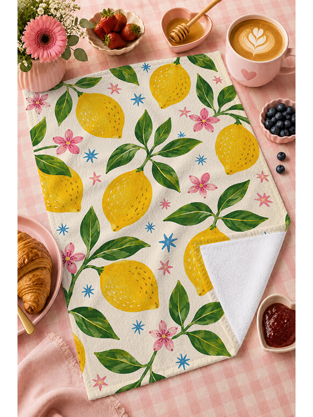 Beyaz Limon Desenli Dekoratif Havlu-2