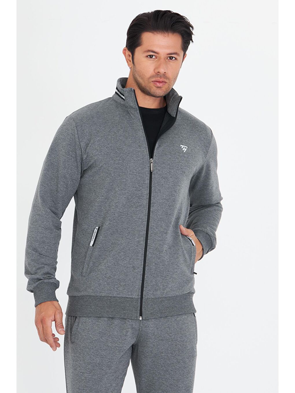 Erkek Pamuklu Dik Yakalı Eşofman Takımı Antrasit 5749-A-4