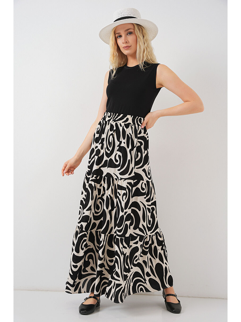 1898 Desenli Uzun Etek - C.Siyah