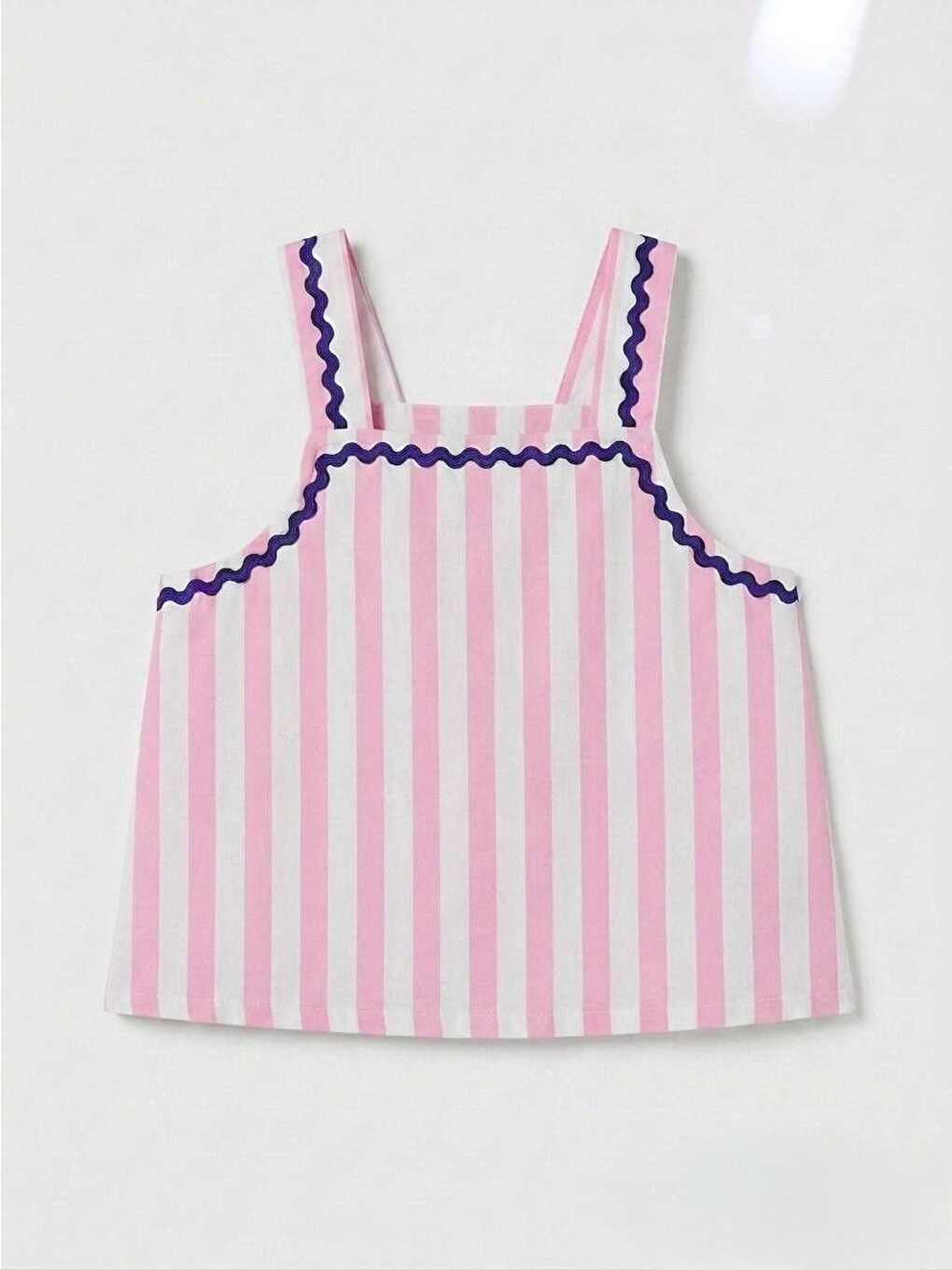 Kız Çocuk Keten Pembe Çizgili Askılı Bluz Pantolon Takım-1