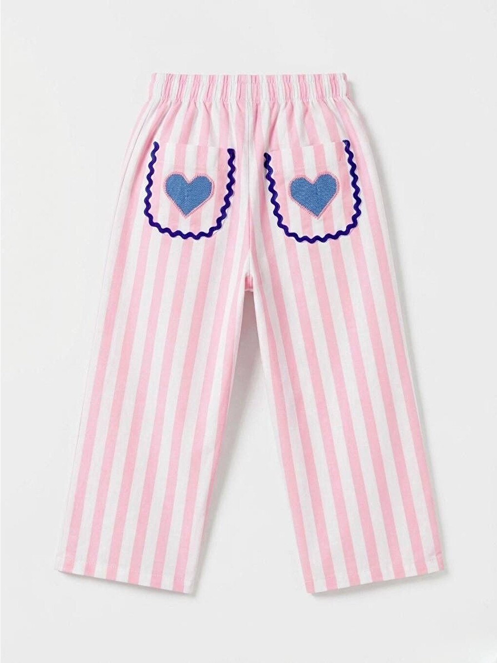 Kız Çocuk Keten Pembe Çizgili Askılı Bluz Pantolon Takım-2
