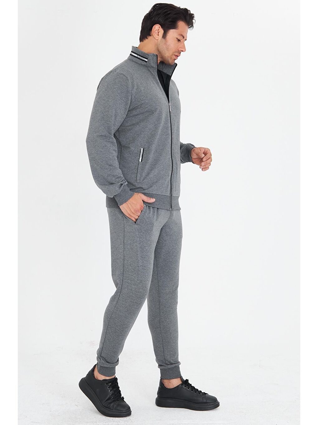 Erkek Pamuklu Dik Yakalı Eşofman Takımı Antrasit 5749-A-5