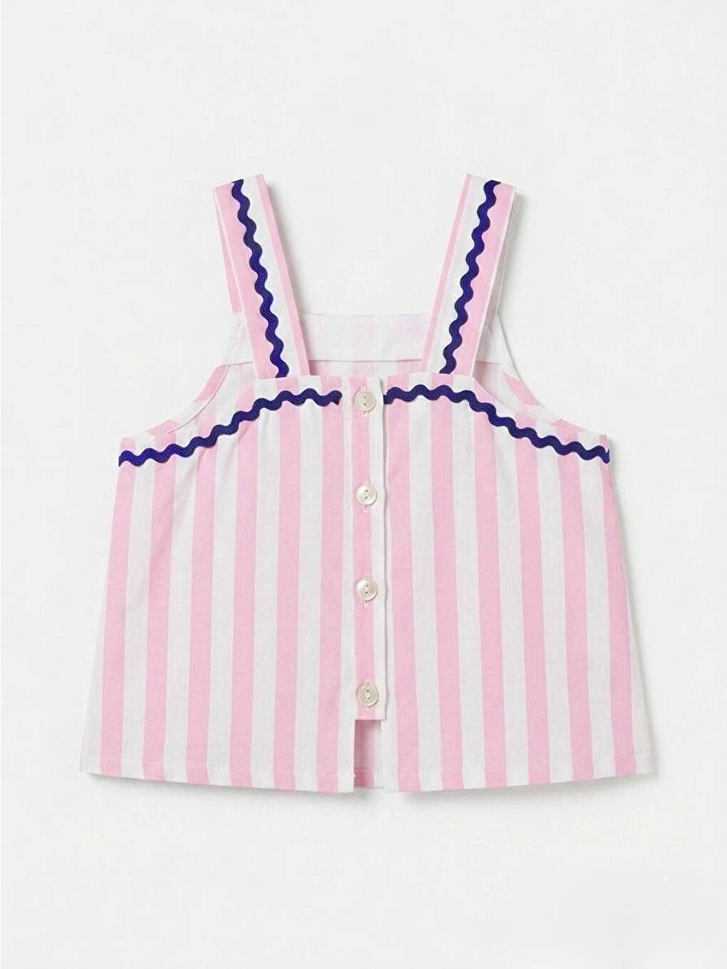 Kız Çocuk Keten Pembe Çizgili Askılı Bluz Pantolon Takım-3