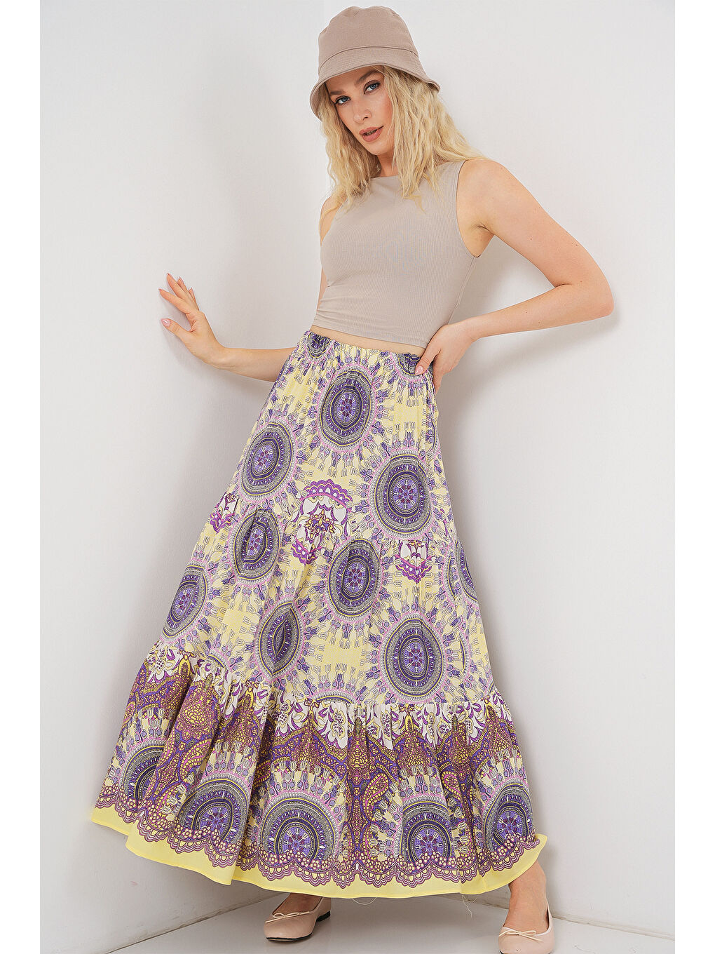 1898 Desenli Uzun Etek - Sarı