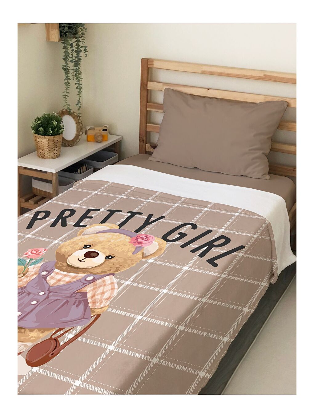 EVMİLA Karışık Teddy Pötikare Desenli Soft Baskılı Tek Kişilik 150x220 Cm Battaniye - 1