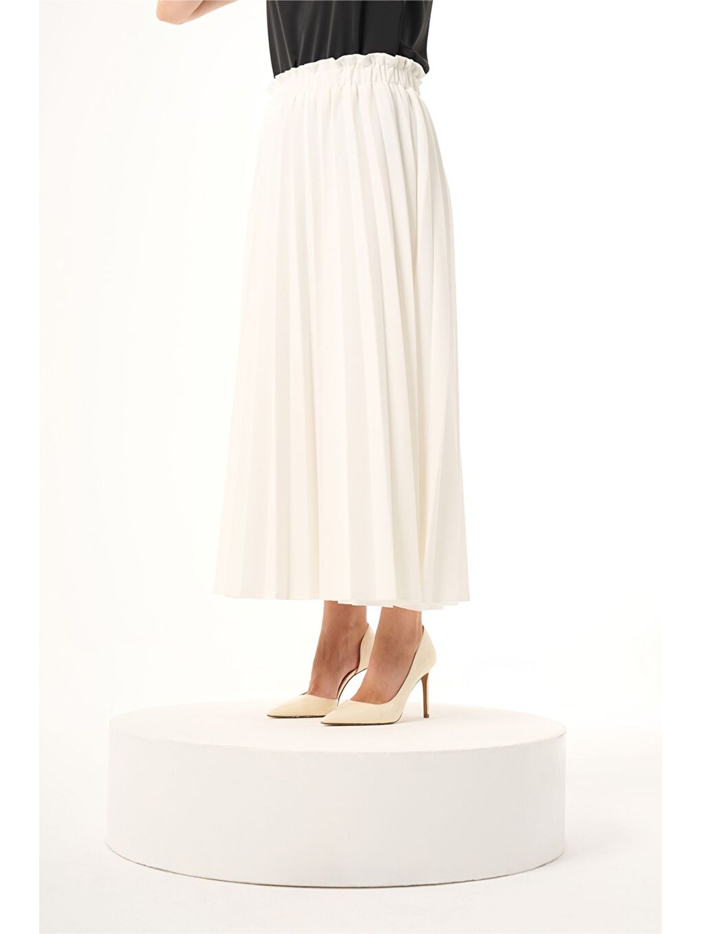 Basic Pliseli Ekru Etek-2