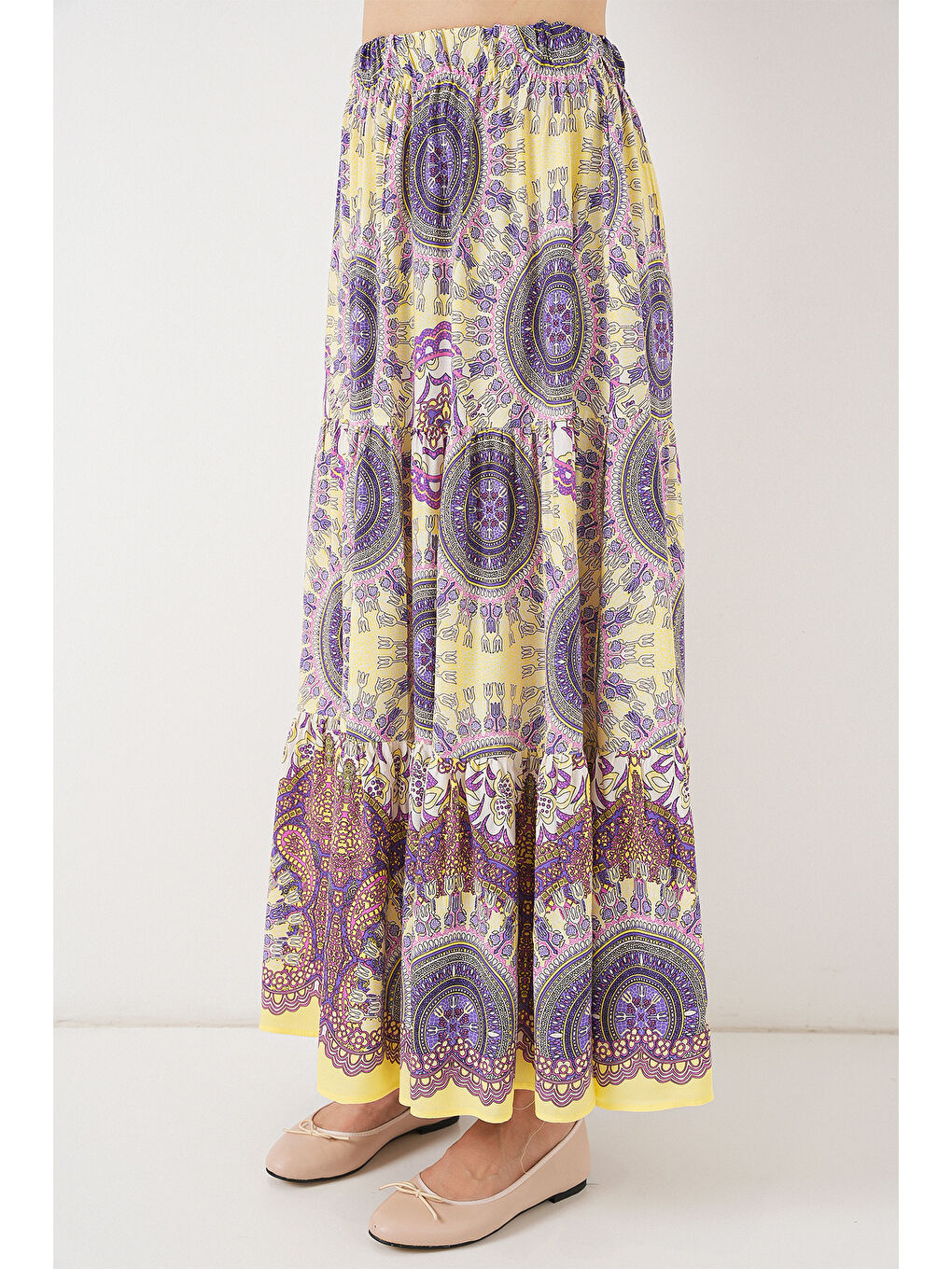 1898 Desenli Uzun Etek - Sarı-1