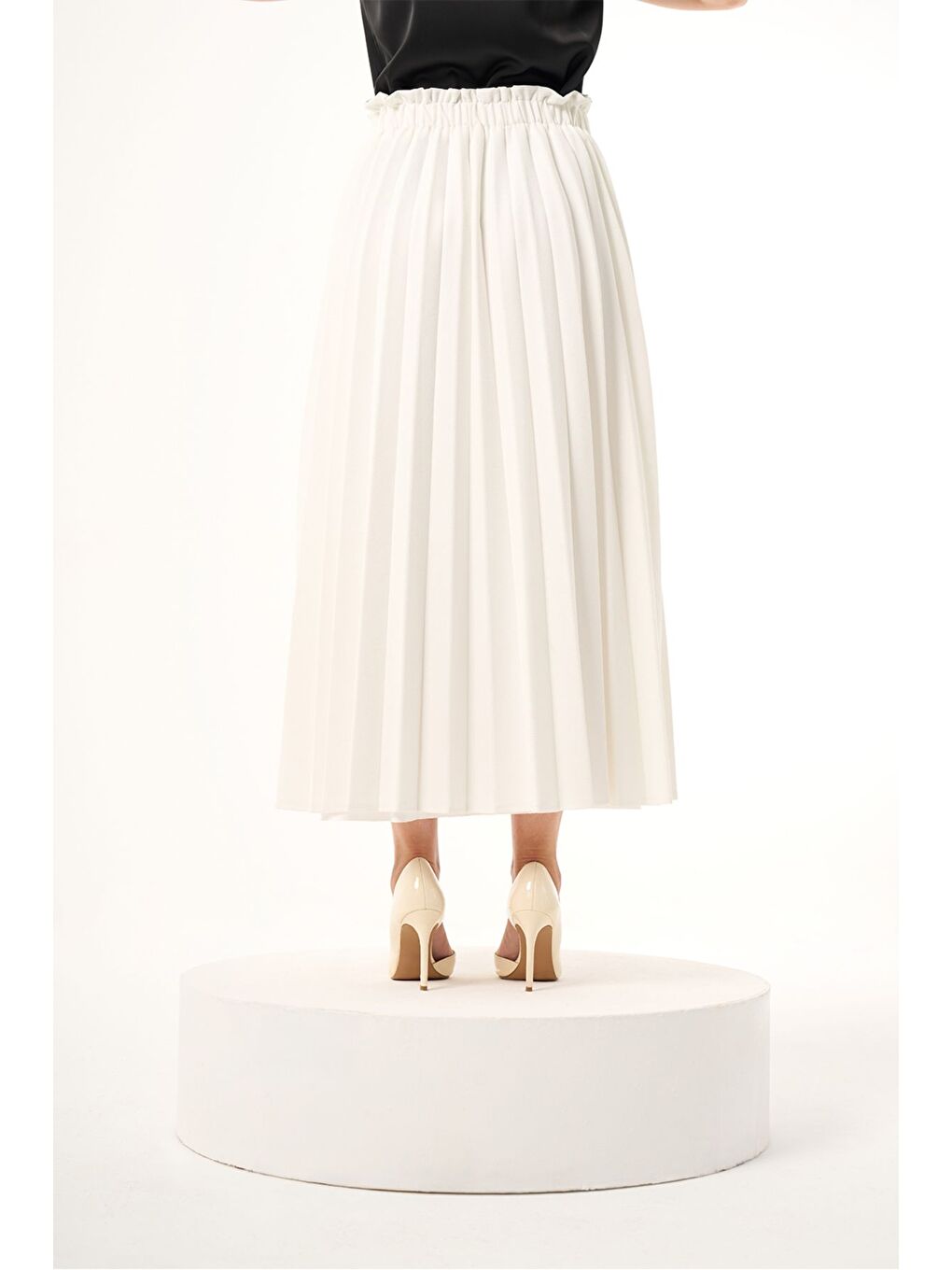 Basic Pliseli Ekru Etek-3