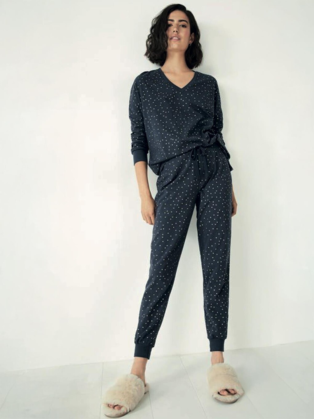 Dofi Kadın V Yaka S-xl Pijama Takımı - Lacivert-1