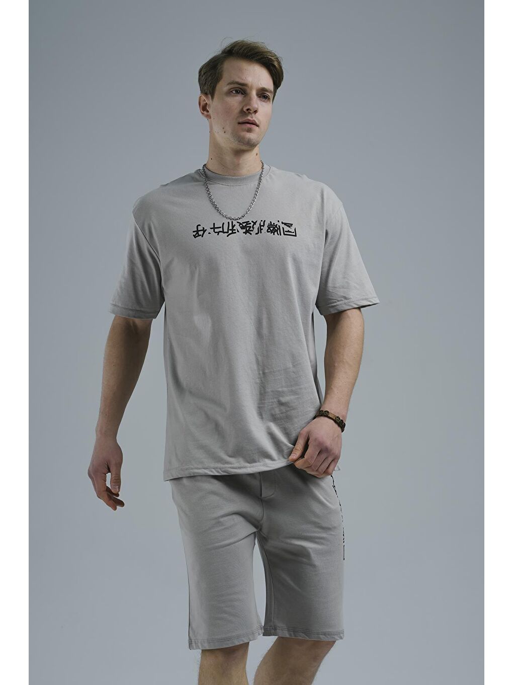 Gri Guido Chiness Önü ve Arkası Baskılı Erkek Şort Tişört Takım-2