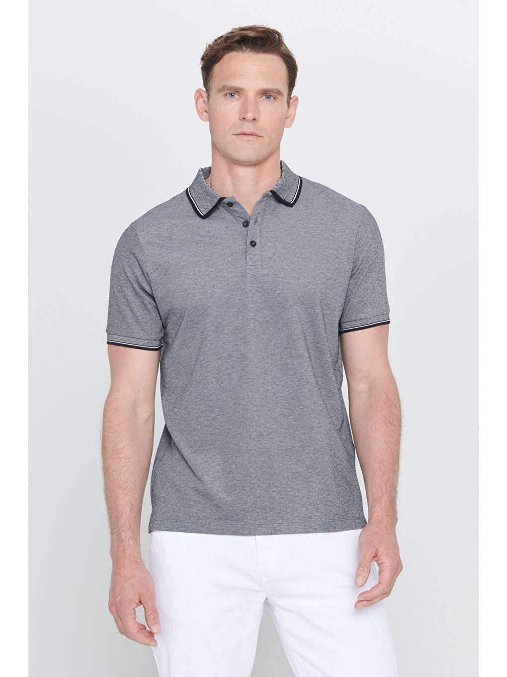 Siyah Erkek SIYAH-ACIK SIYAH-GRI Slim Fit Dar Kesim 3 'lü Kıvrılmaz Polo Yaka Tişört-2