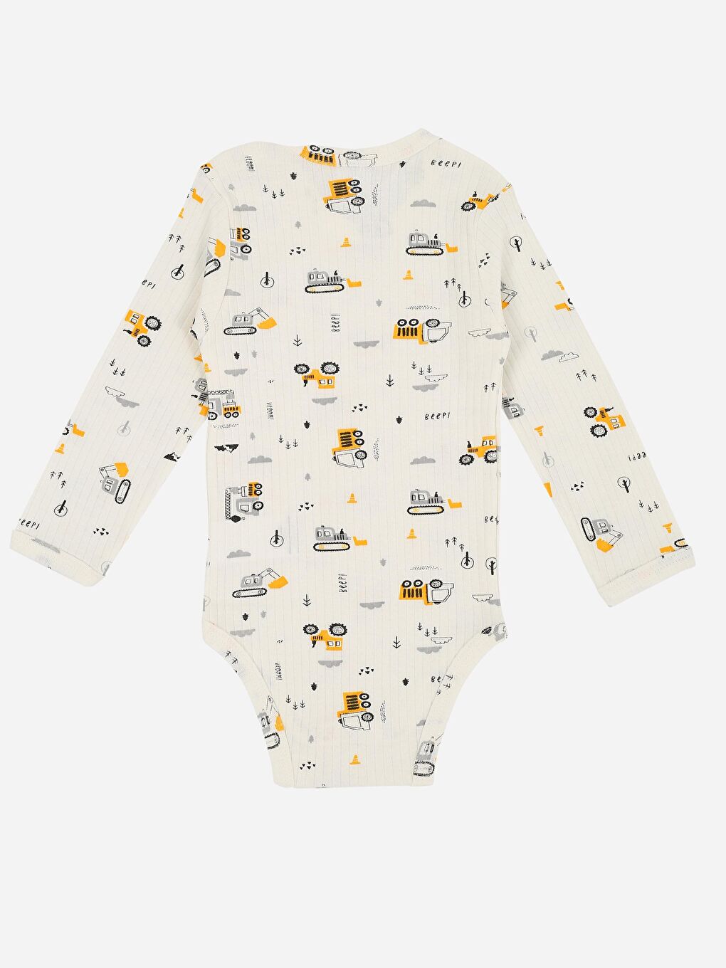Ekru Bisiklet Yaka Baskılı Uzun Kollu Erkek Bebek Çıtçıtlı Body 2'li-2