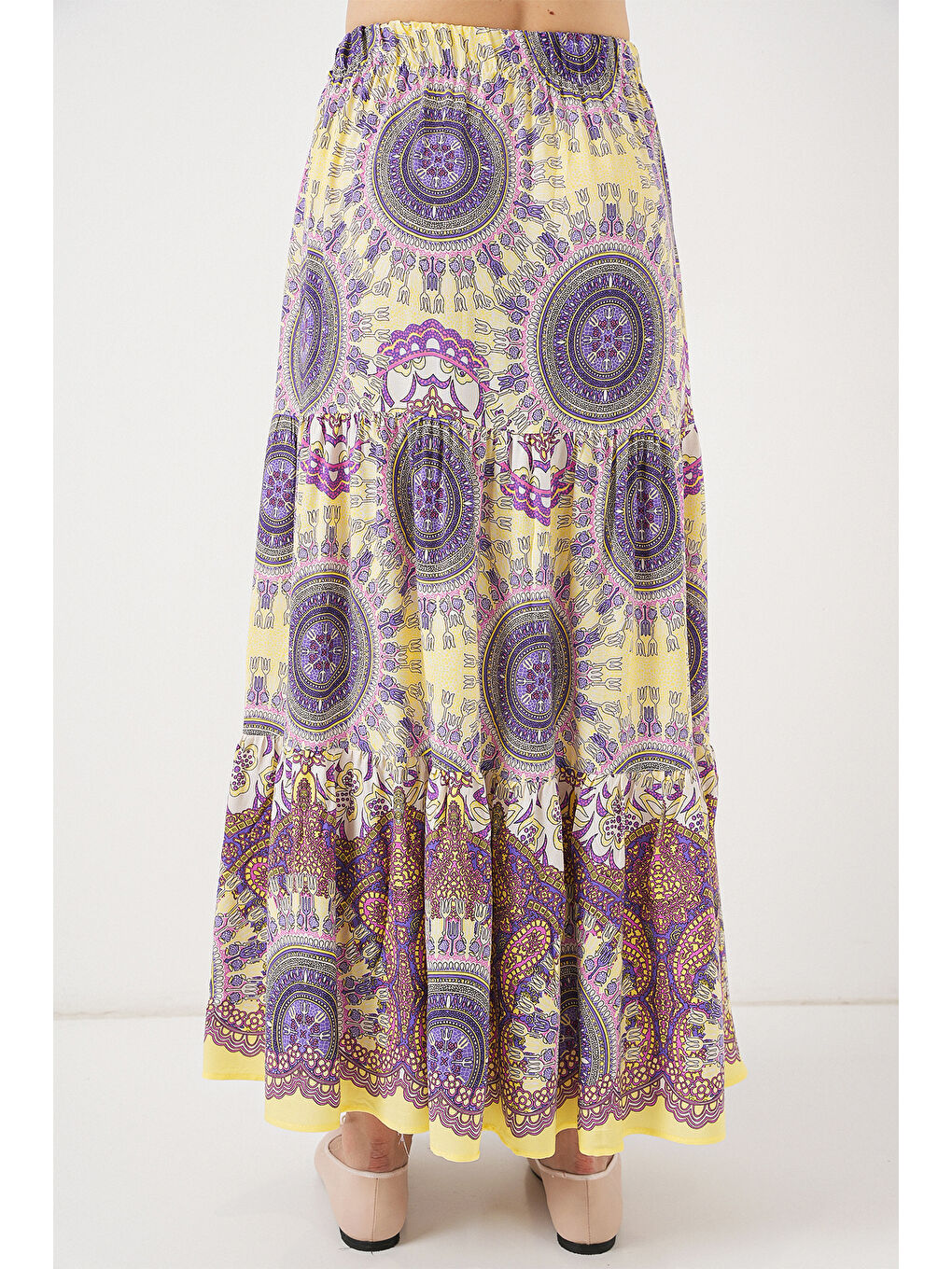 1898 Desenli Uzun Etek - Sarı-5