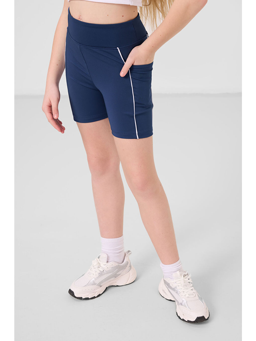 Lacivert Parlament Esnek Standart Fit Basic Performans Kız Çocuk Tayt - 75189-2